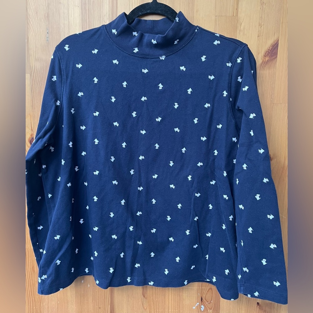 St. John’s Bay Women’s Navy Blue Turtleneck Sweater Scottie Dog Pattern -Size 1X